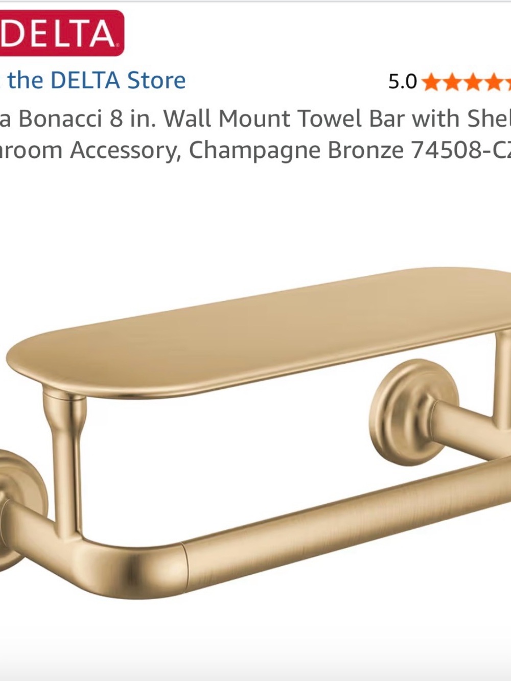 Delta Wall-Mount Towel Bar with Shelf in Champagne Bronze Finish